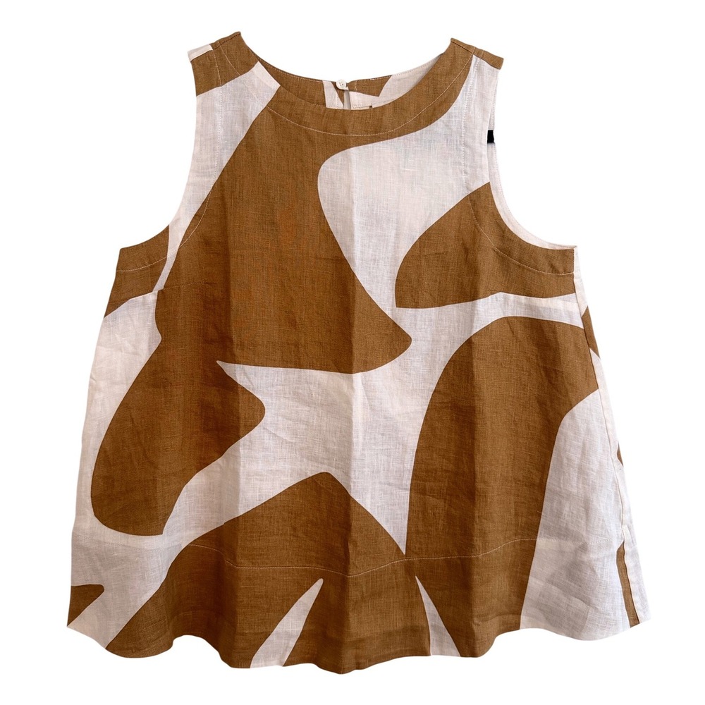 Banana Republic NWT Ava Coastal Abstract 100% Linen Trapeze XS Sleeveless Top